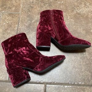 SOLD Crushed velvet block heel booties Gianni Bini